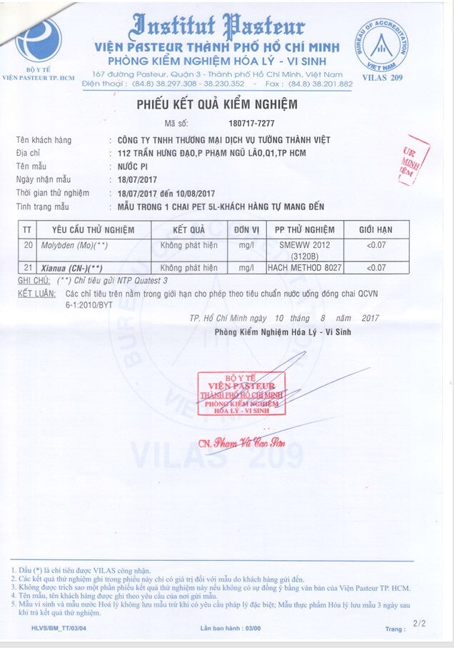 Kết quả kiểm nghiệm chất lượng của sản phẩm Biontech BTM-505N tờ 2