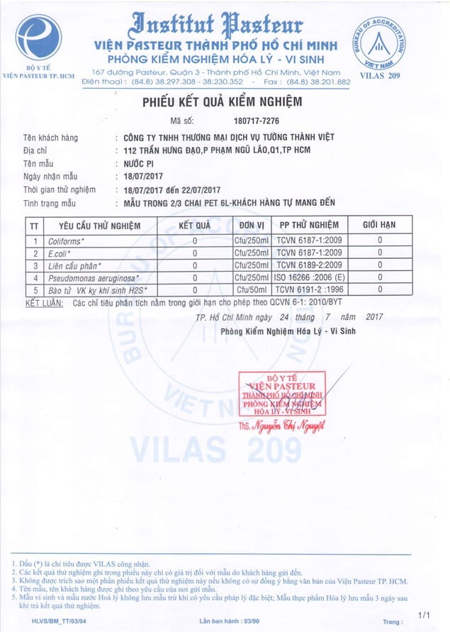 Kết quả kiểm nghiệm chất lượng của sản phẩm Biontech BTM-505N tờ 3
