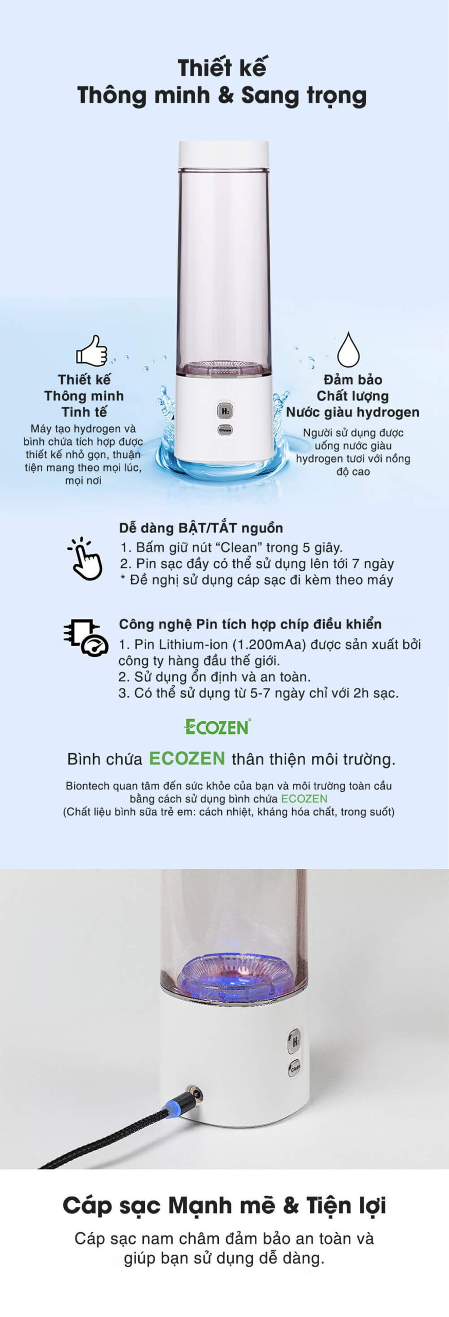 Ưu điểm máy tạo nước hydrogen cầm tay Biontech BTH 101T