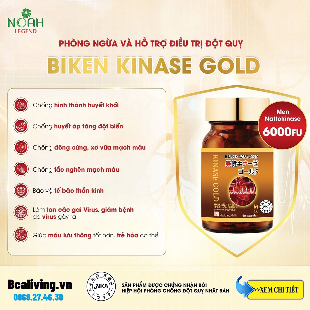 Viên uống ngừa đột quỵ BIKEN KINASE GOLD từ Nhật Bản