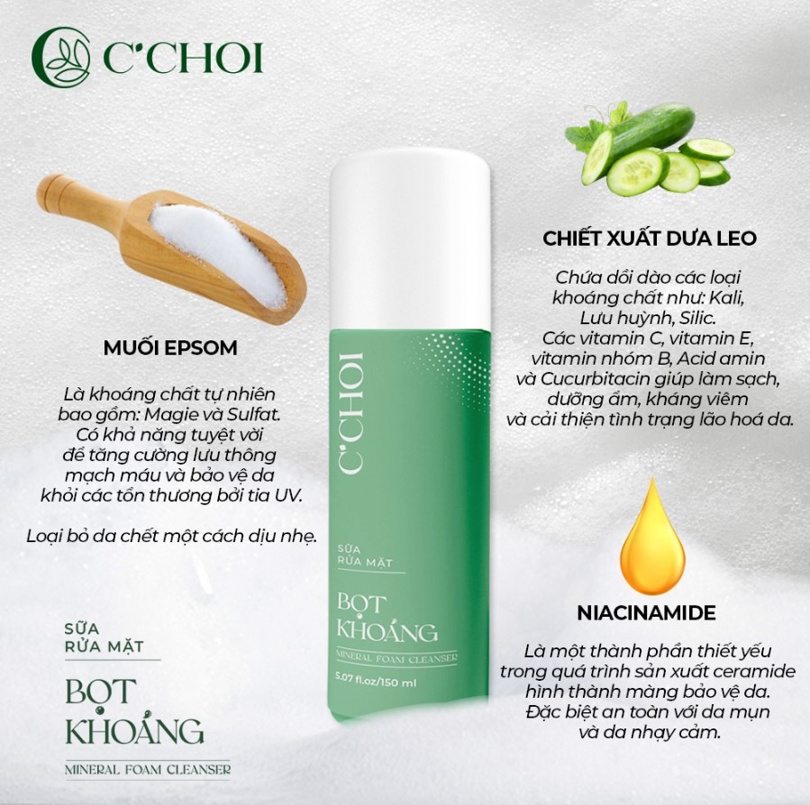 Sữa rửa mặt bọt khoáng C’Choi
